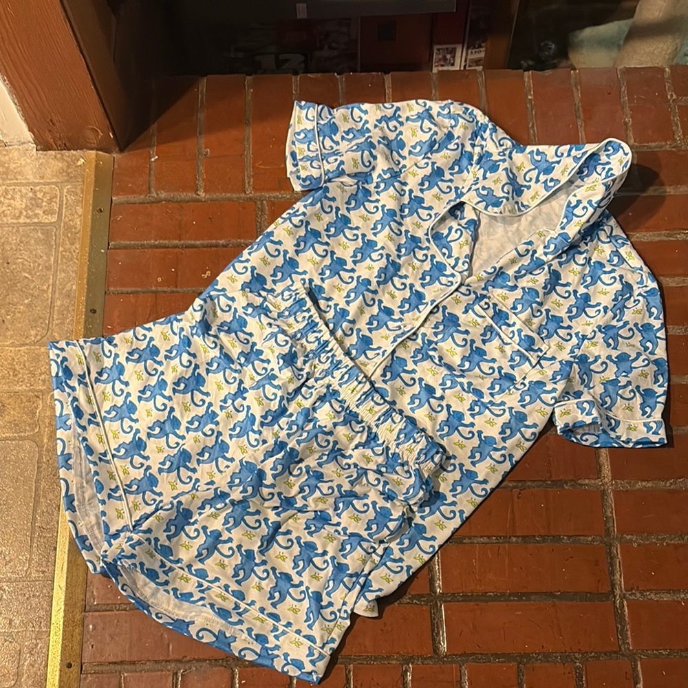 Roller Rabbit Blue and White Monkey Print Shorts